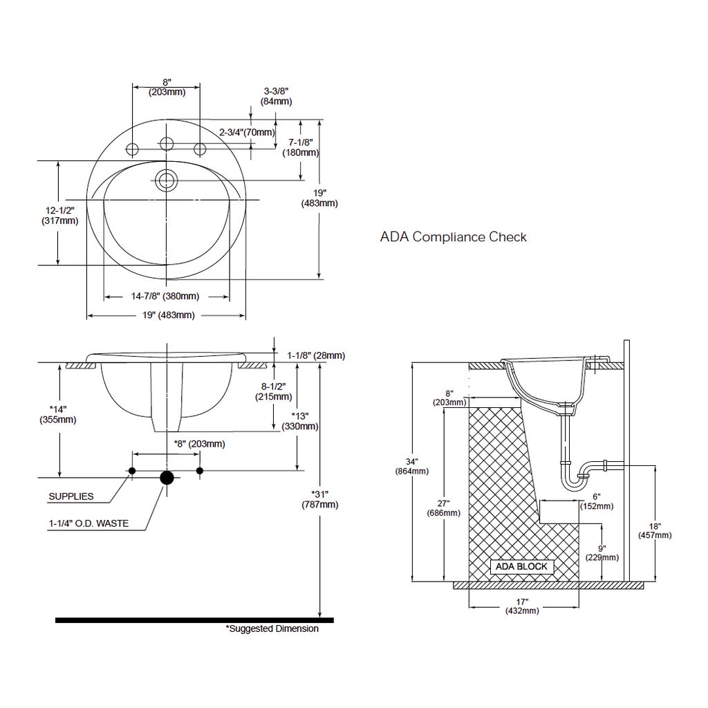 TOTO LT50201 Self Rimming Lavatory 3