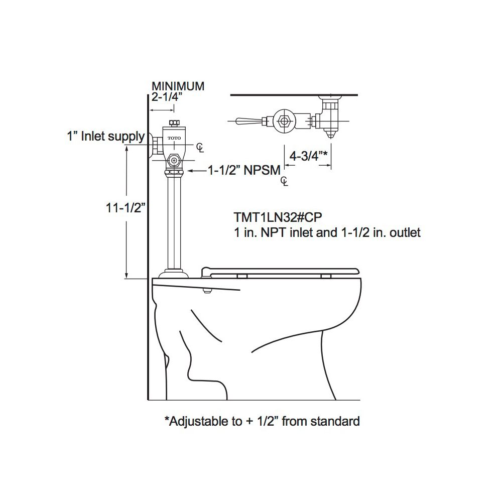 TOTO TMT1LN Manual Toilet Flush Valve Only 1.28 GPF Chrome 2