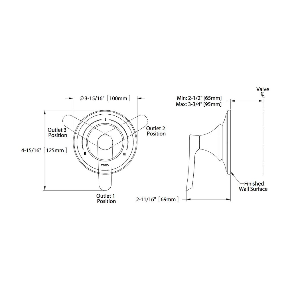 TOTO TS230XW Wyeth Three Way Diverter Trim Chrome 2