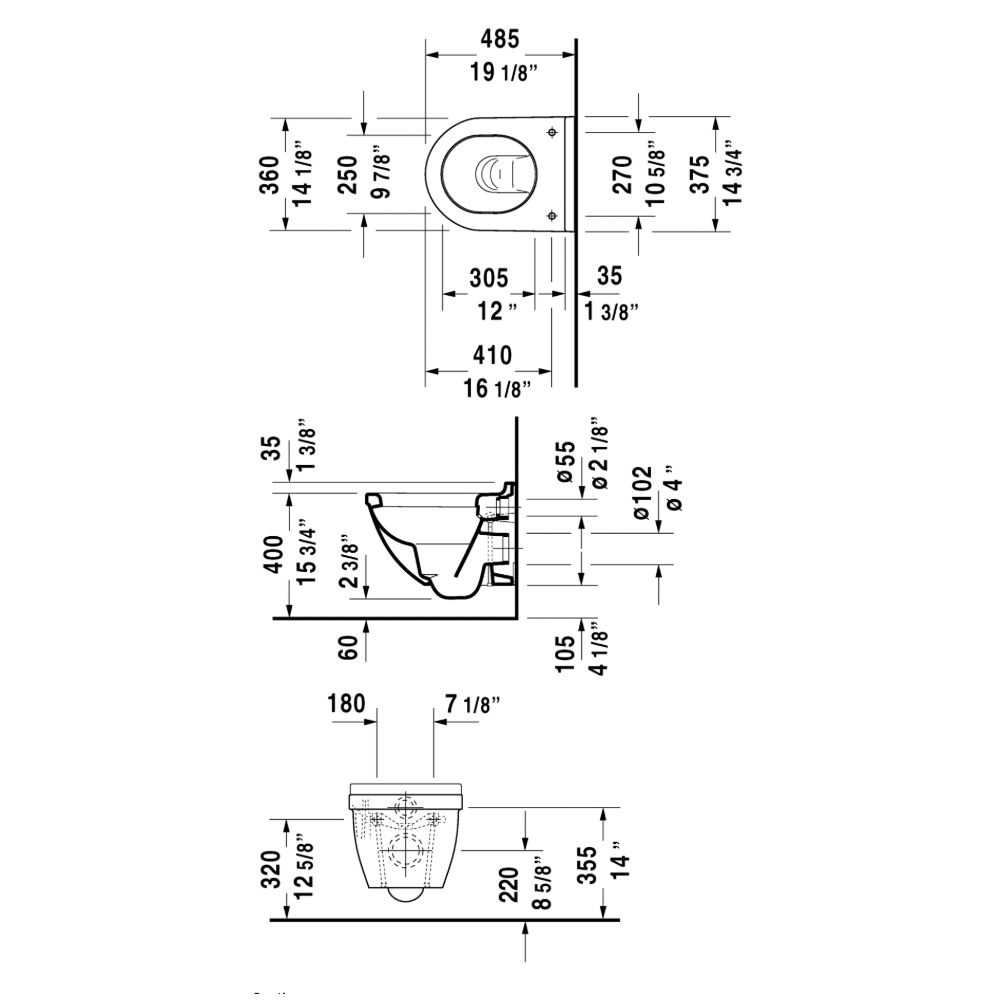 Duravit Starck 3 Toilet Wall Mounted Compact 2