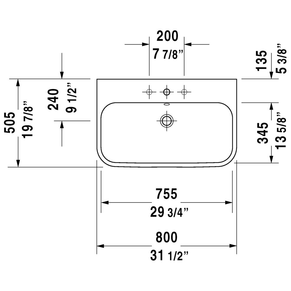 Duravit 231880 Happy D.2 Three Holes Furniture Washbasin 3