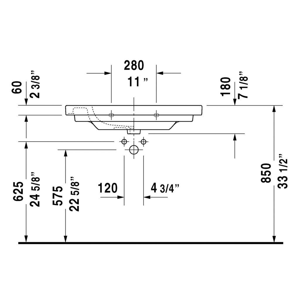 Duravit 034285 D-Code Furniture Washbasin 33-1/2&quot; - Single Hole 3