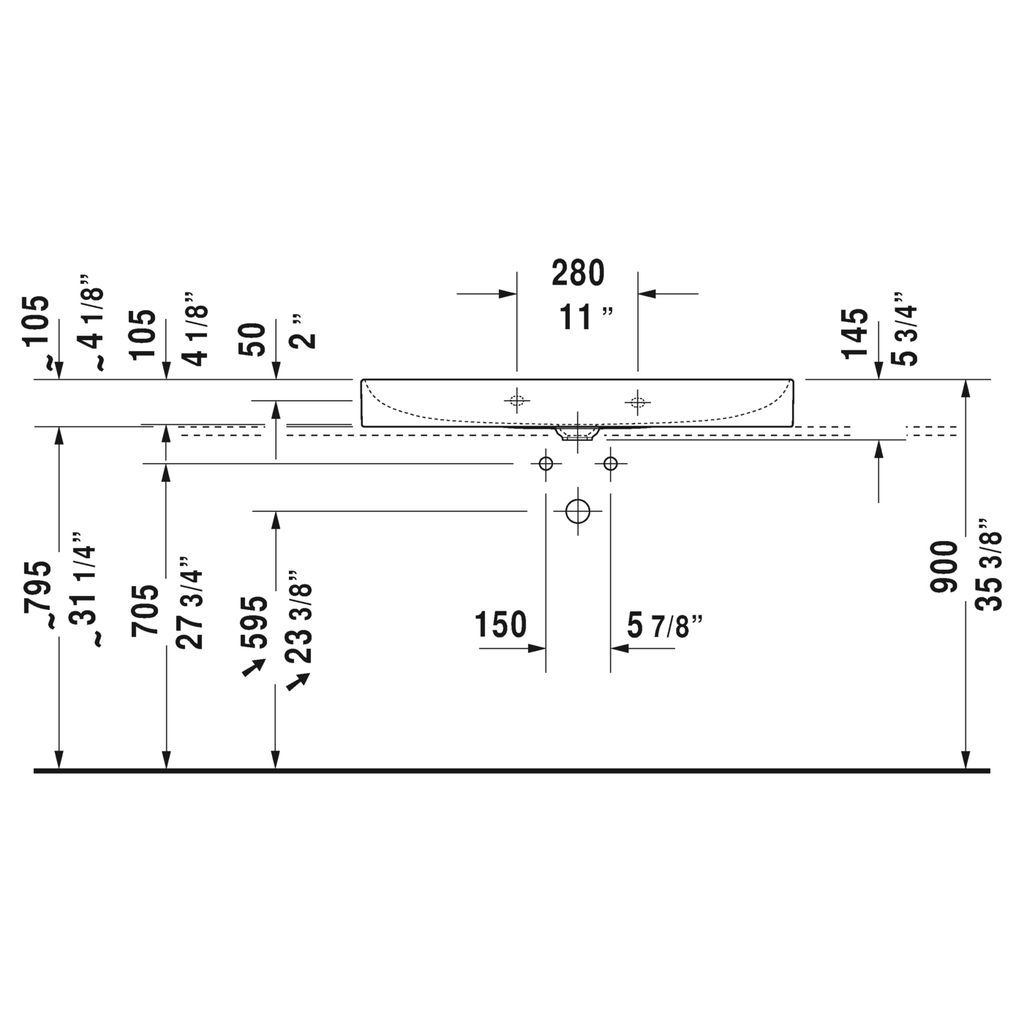 Duravit 235310 DuraSquare Single Hole Washbasin Ground 2