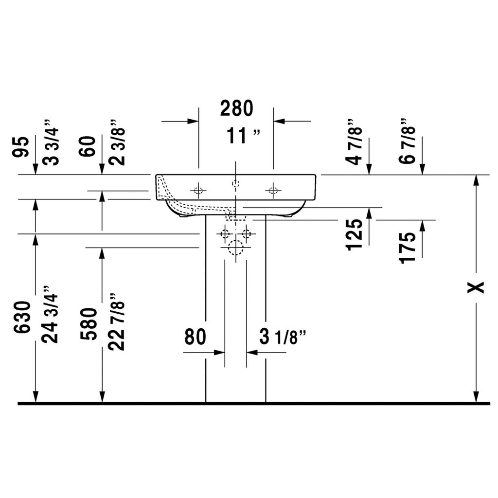 Duravit 231660 Happy D.2 Three Holes Washbasin 3