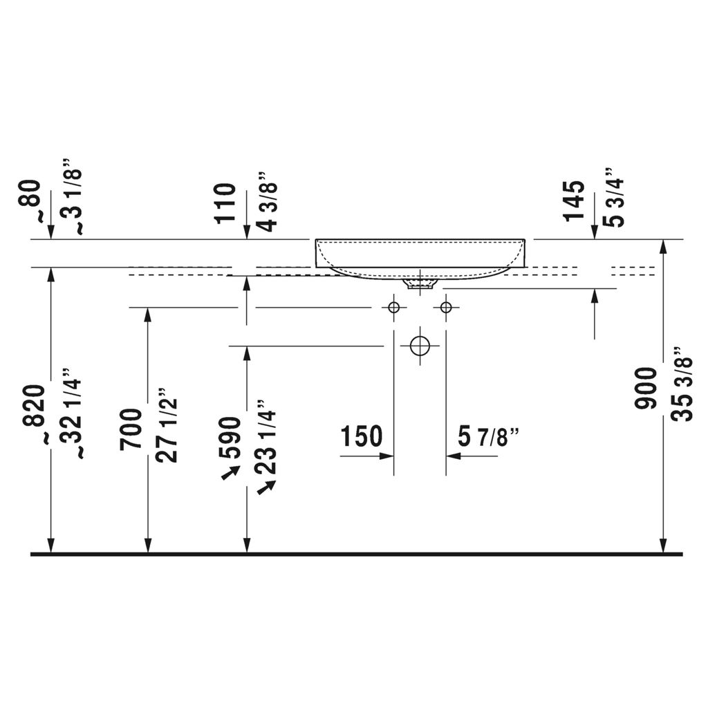 Duravit 235460 DuraSquare Single Hole Above Counter Basin 3