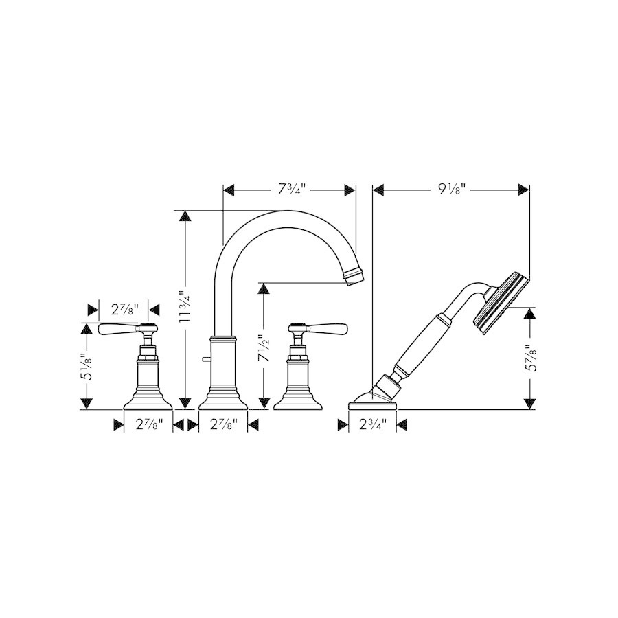 Hansgrohe 16555001 Axor Montreux 4 Hole Roman Tub Set Chrome 2