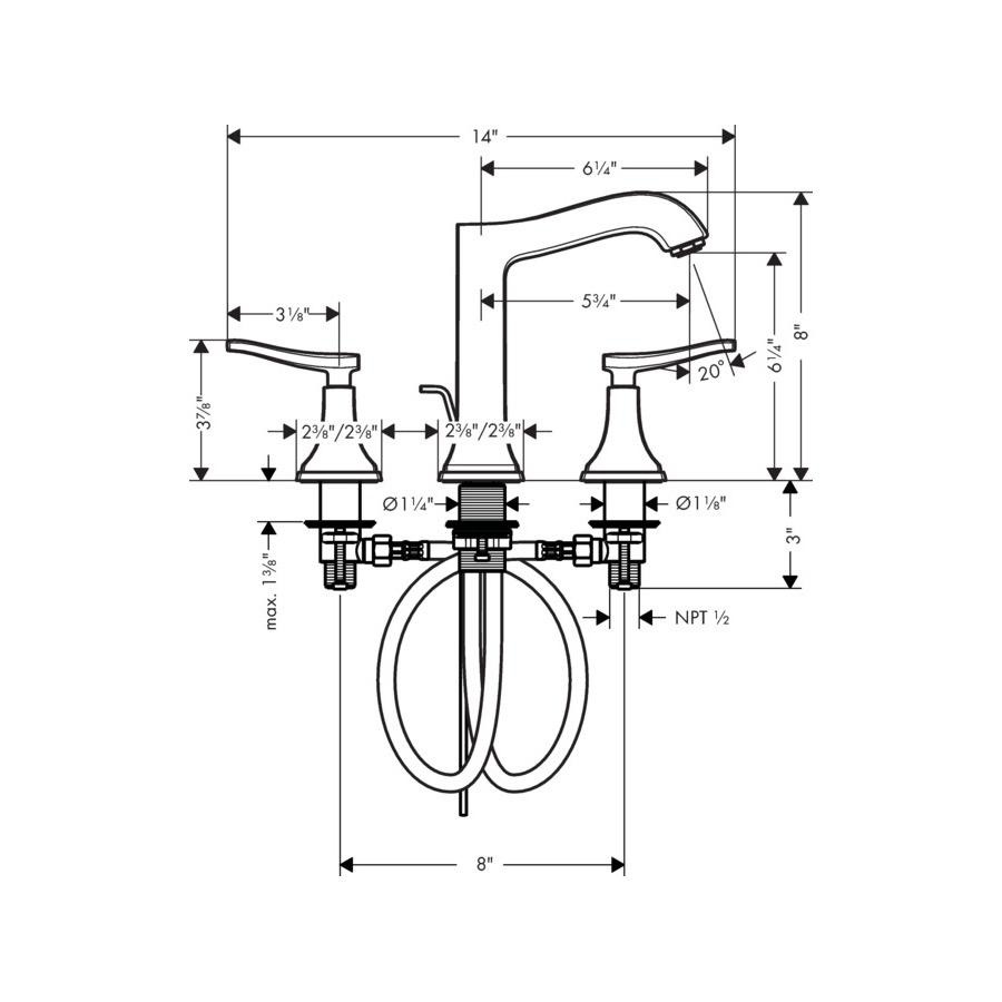 Hansgrohe 31307821 Metropol Classic Widespread Faucet 160 Cross Handles Brushed Nickel 3