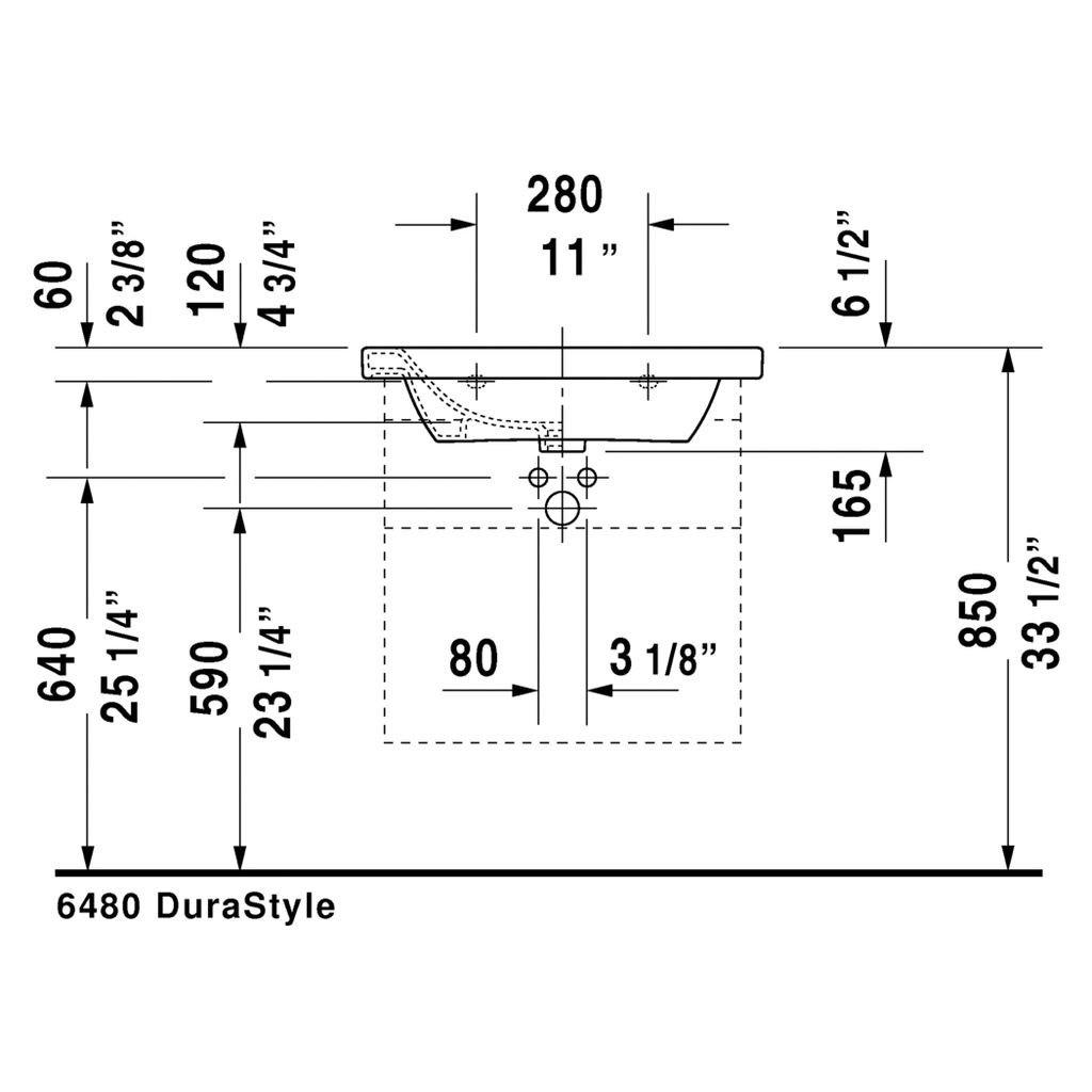 Duravit 232065 DuraStyle Three Holes Furniture Washbasin 2