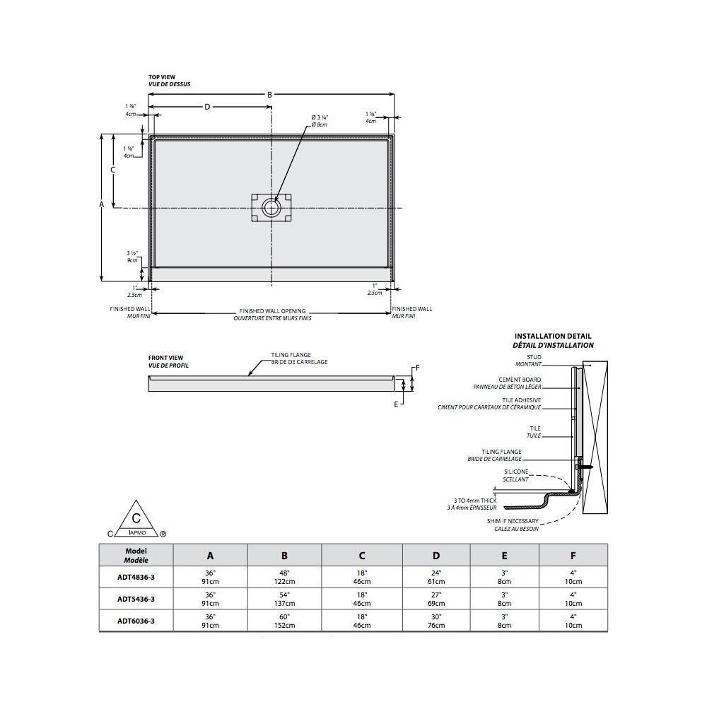 Fleurco ADT4836 ADT In-Line Concealed Center Drain Base With 3 Integrated Tile Flanges 2