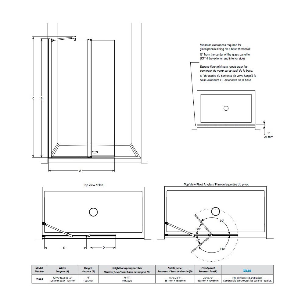 Fleurco ESS24 Shower Shield 75 Chrome 2