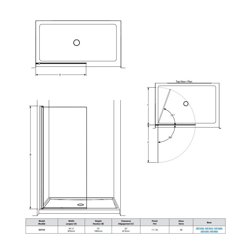 Fleurco EST34 Siena Solo Pivot Shower Shield 75 Chrome 2