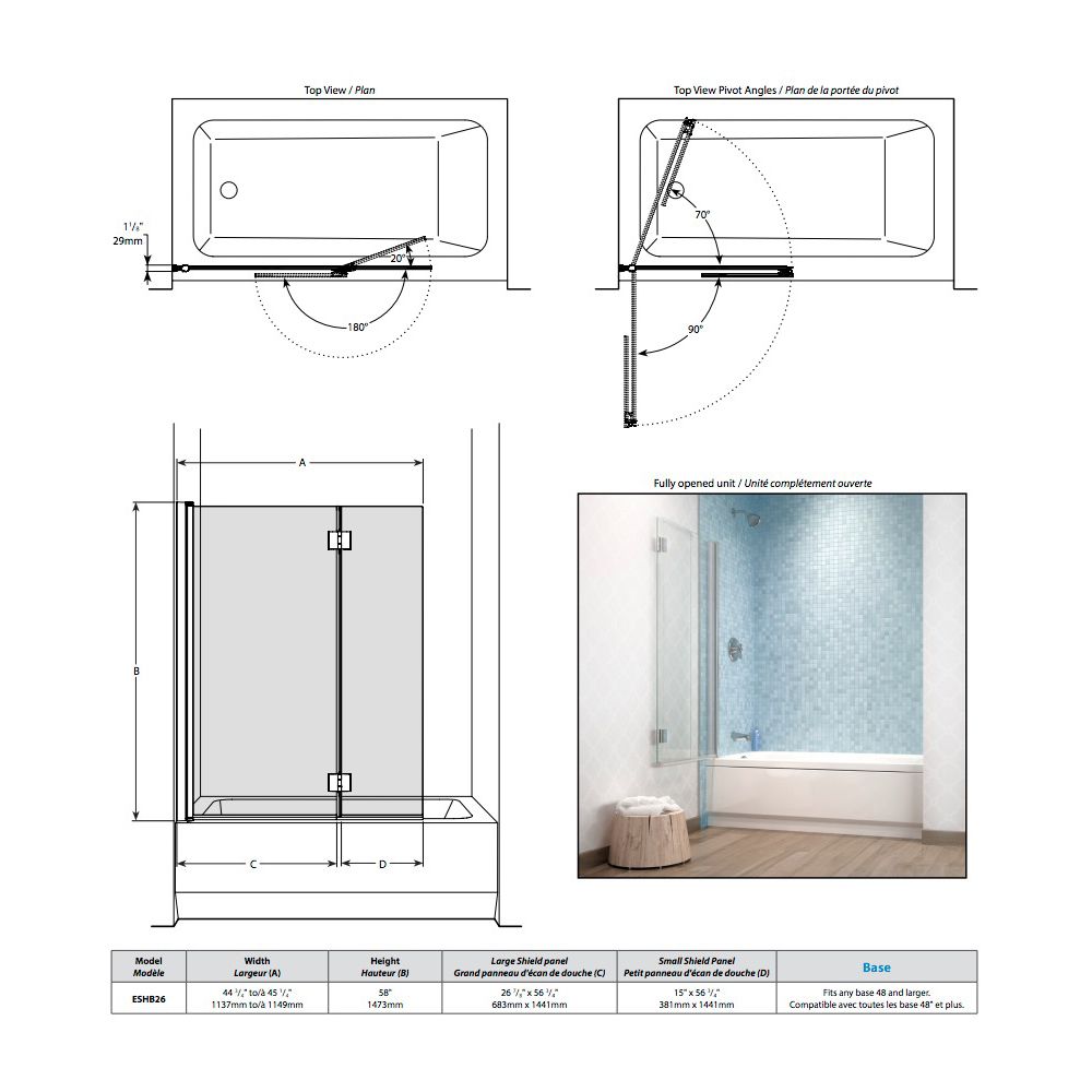 Fleurco ESHB26 Siena Duo Tub Shield 58 Chrome 2