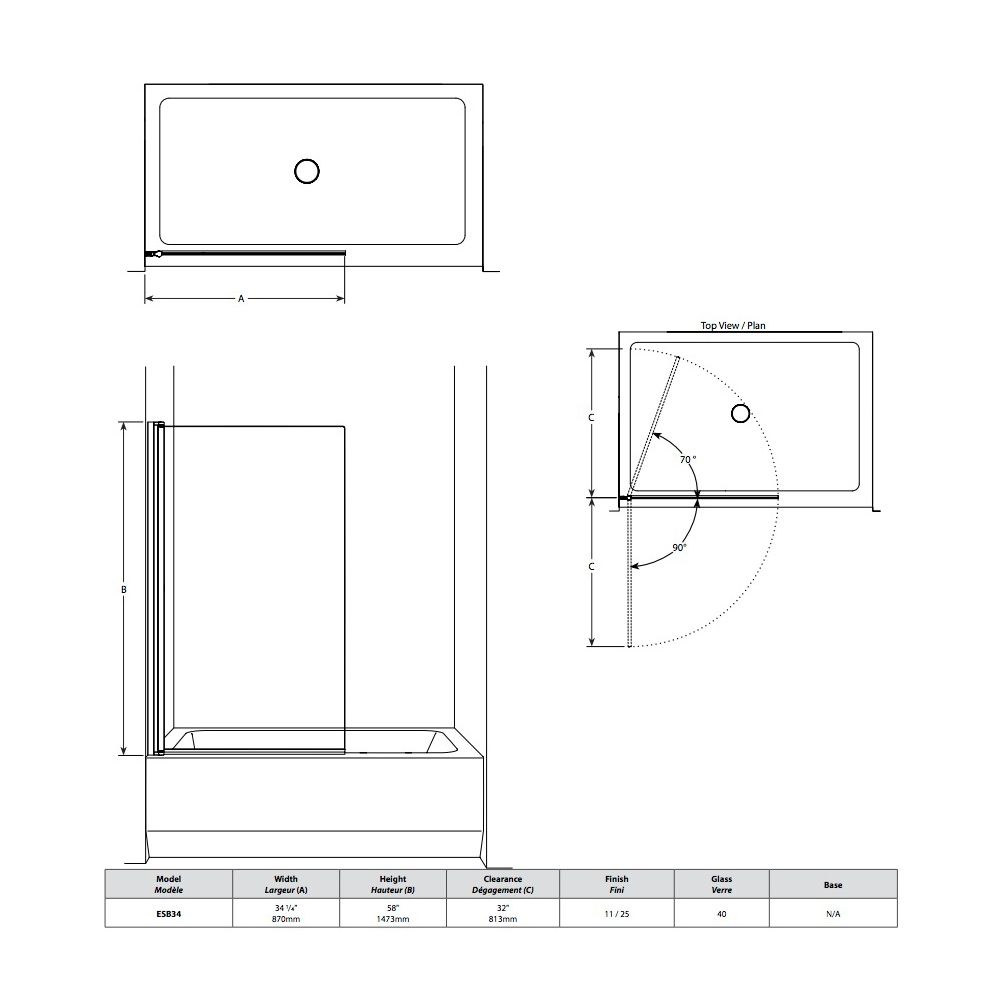 Fleurco ESB34 Siena Solo Tub Panel 58 Chrome 2