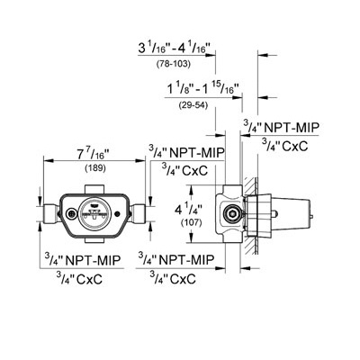 Grohe 34397000 Grotherm Thermostat Rough In Valve 3/4&quot; 2