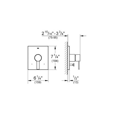 Grohe 19376000 Allure PBV Square Trim With Lever Handle Chrome 2