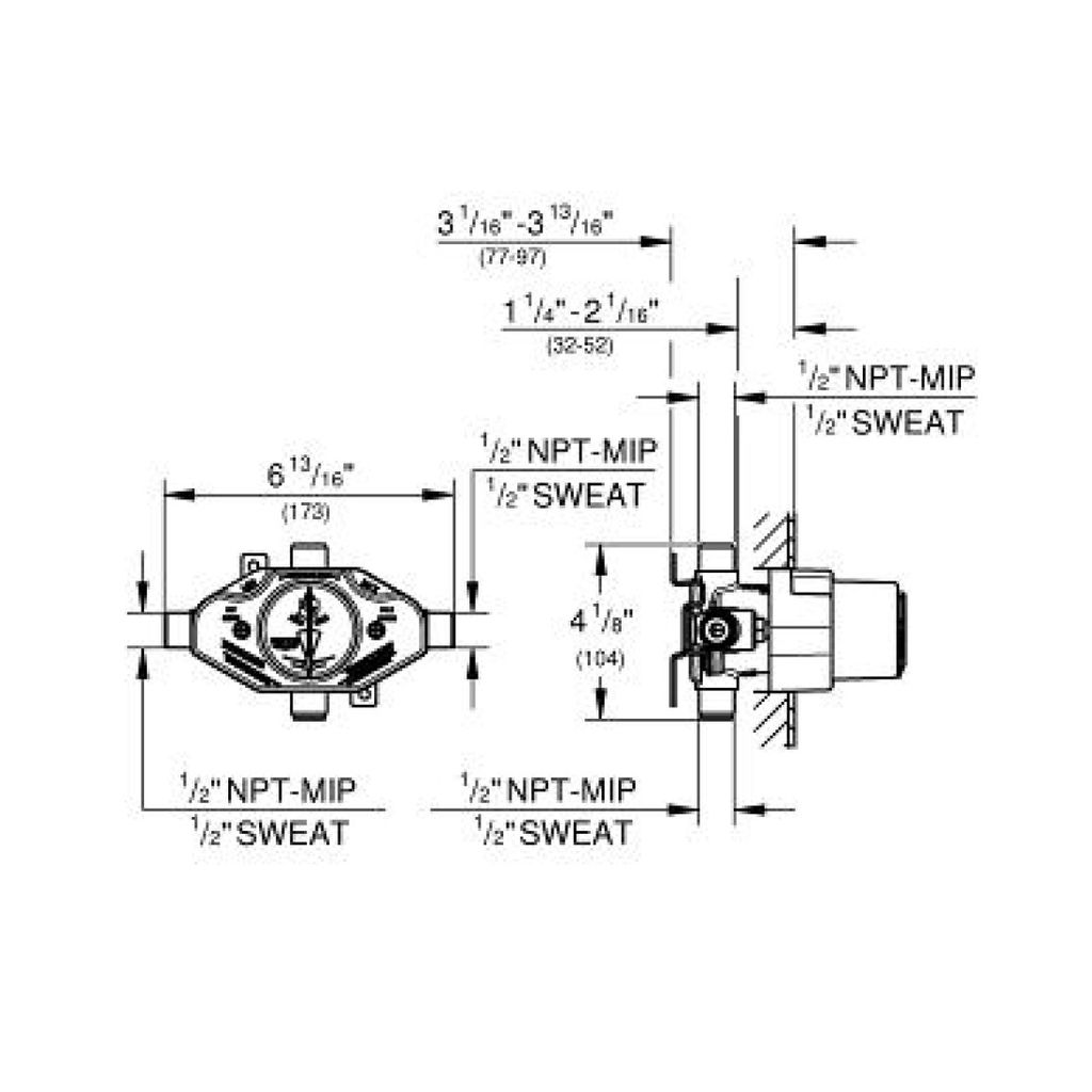 Grohe 35015001 Grohsafe Universal Pressure Balance Rough-In Valve 2