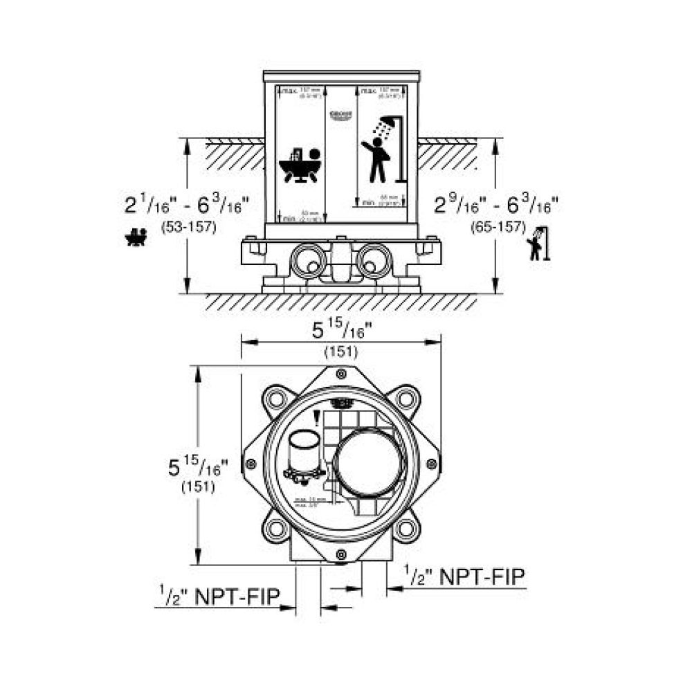 Grohe 29038001 Rough-In Set for Floor Mounted Bathtub Faucet 2