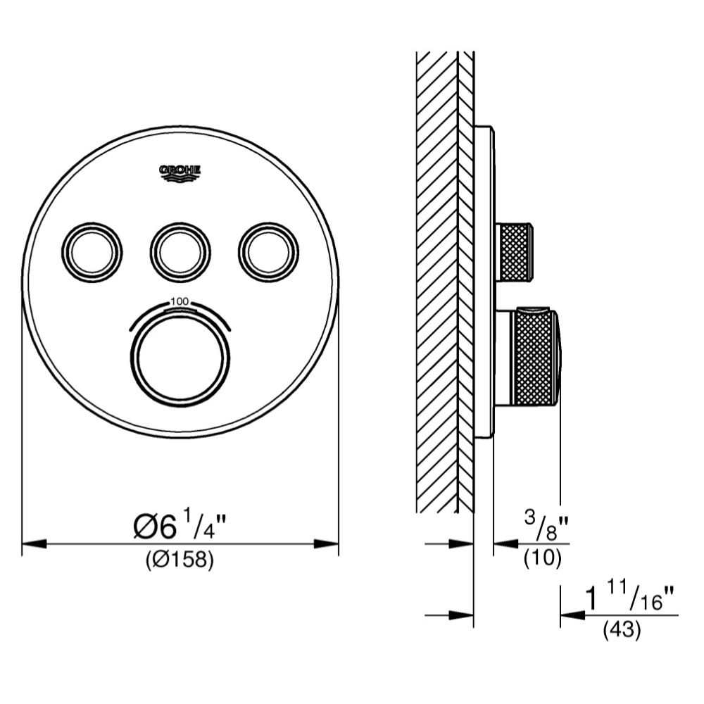 Grohe 29138EN0 Grohtherm SmartControl Triple Function Thermostatic Trim And Module 2