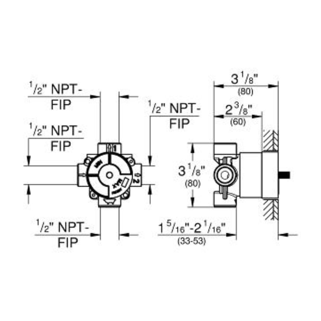 Grohe 29903000 3 Way Diverter Rough-In Valve Shared 3