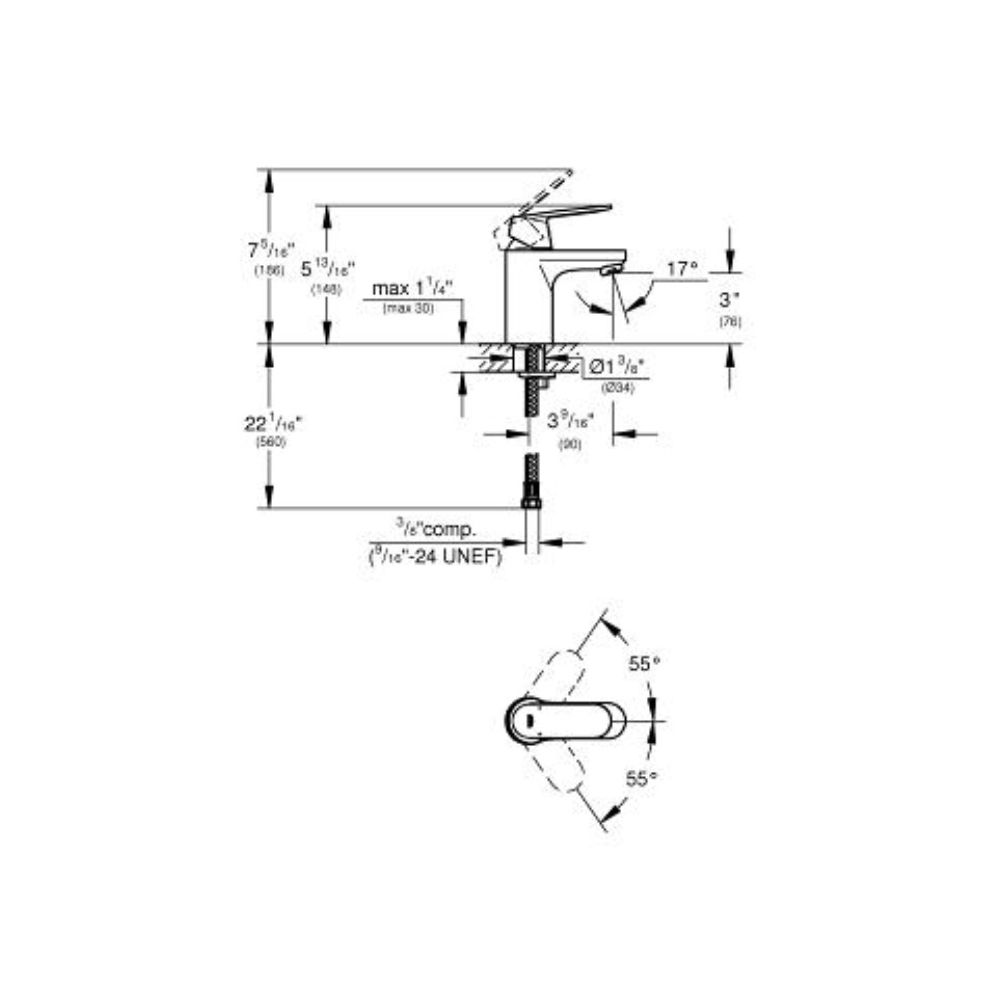 Grohe 3287700A Eurosmart Cosmopolitan Single Hole Bathroom Faucet Chrome 2