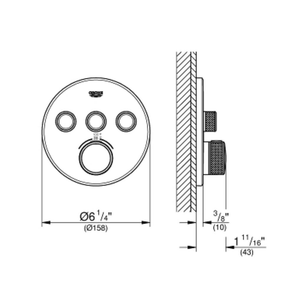 Grohe 29138A00 Grohtherm SmartControl Thermostatic Trim with Control Module Hard Graphite 3