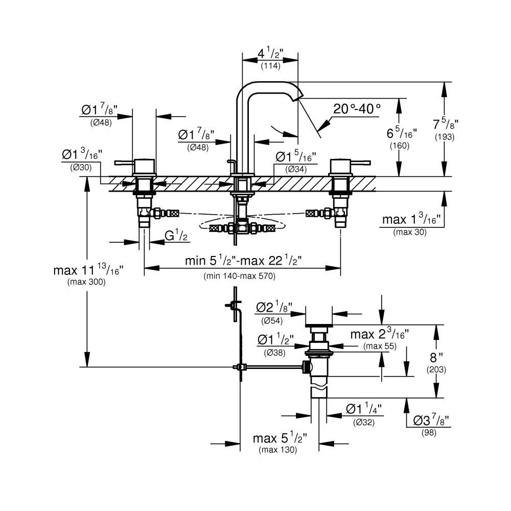 Grohe 20297GNA Essence 8 Widespread Two Handle Bathroom Faucet Brushed Cool Sunrise 3