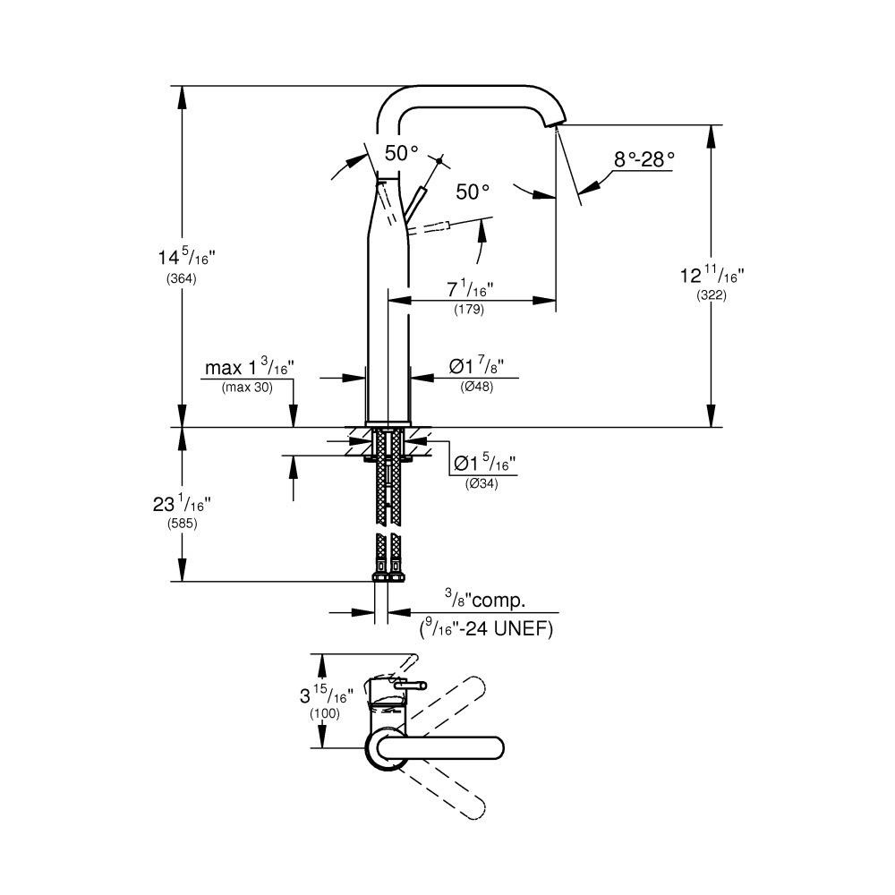 Grohe 23538A0A Essence Single Hole Vessel Bathroom Faucet Hard Graphite 3