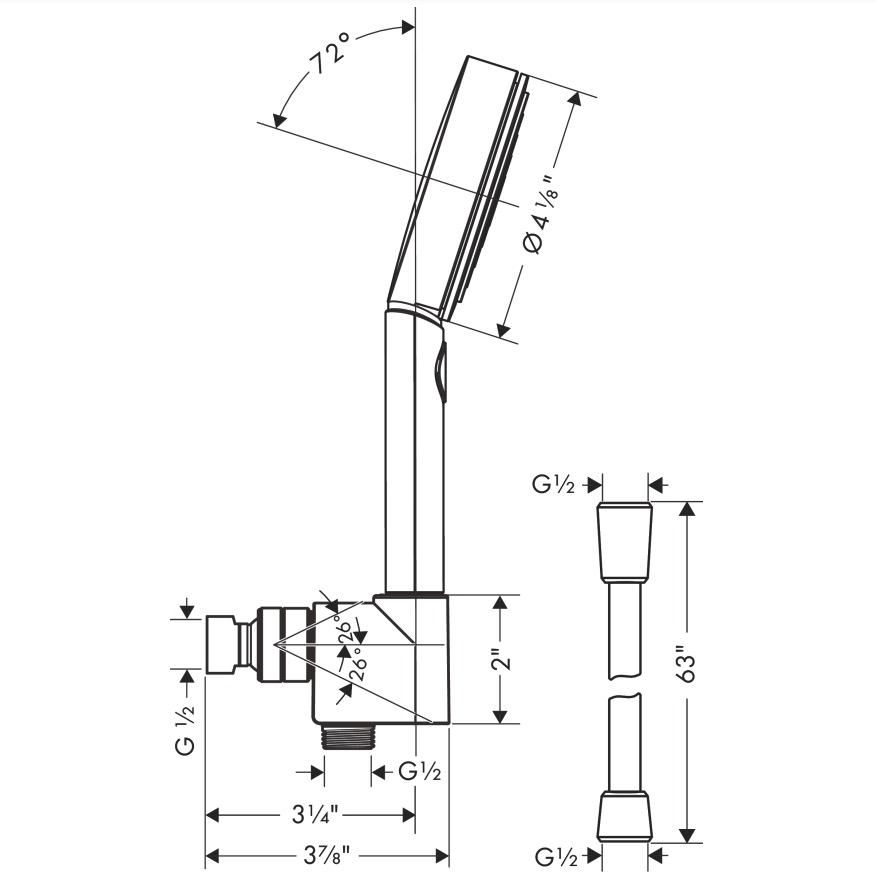 Hansgrohe 04917670 Handshower Set 105 3-Jet 2.5 Gpm