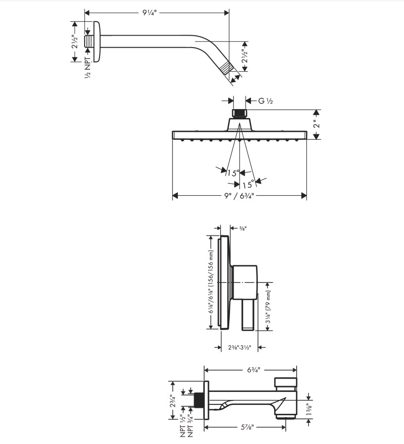 Hansgrohe 04962820 Pressure Balance Tub/Shower Set 1.75 Gpm