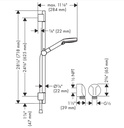 Hansgrohe 04971820 Wallbar Set 100 Vario-Jet 24&quot; 1.5 Gpm