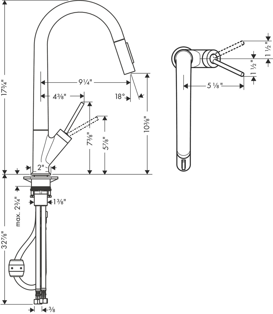 Hansgrohe 10821251 Higharc Kitchen Faucet 2-Spray Pull-Down 1.75 Gpm