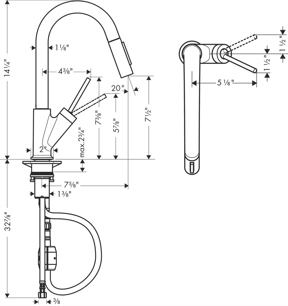 Hansgrohe 10824251 Prep Kitchen Faucet 2-Spray Pull-Down 1.75 Gpm