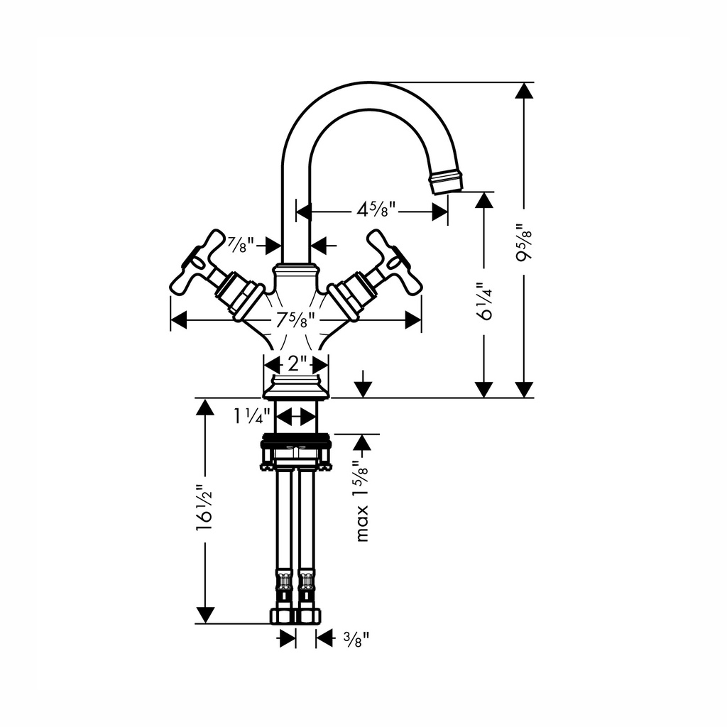 Hansgrohe 16505341 2-Handle Faucet 160 With Pop-Up Drain 1.2 Gpm