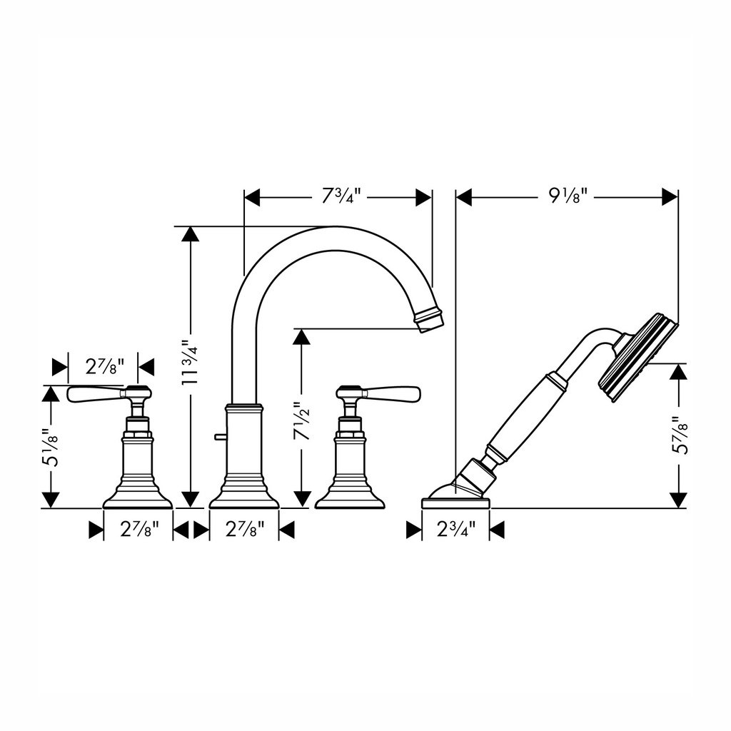 Hansgrohe 16555341 4-Hole Roman Tub Set Trim With Lever Handles And 1.8 Gpm Han