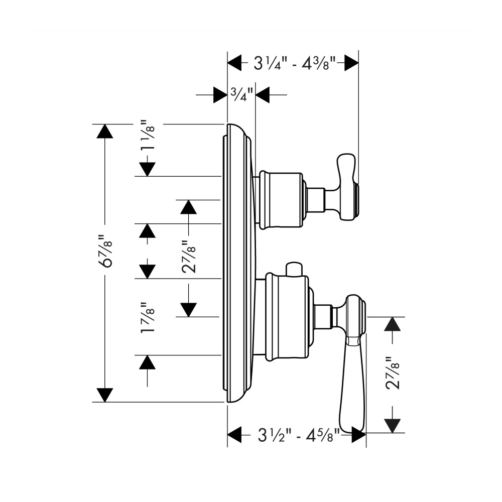 Hansgrohe 16821341 Thermostatic Trim With Volume Control And Diverter