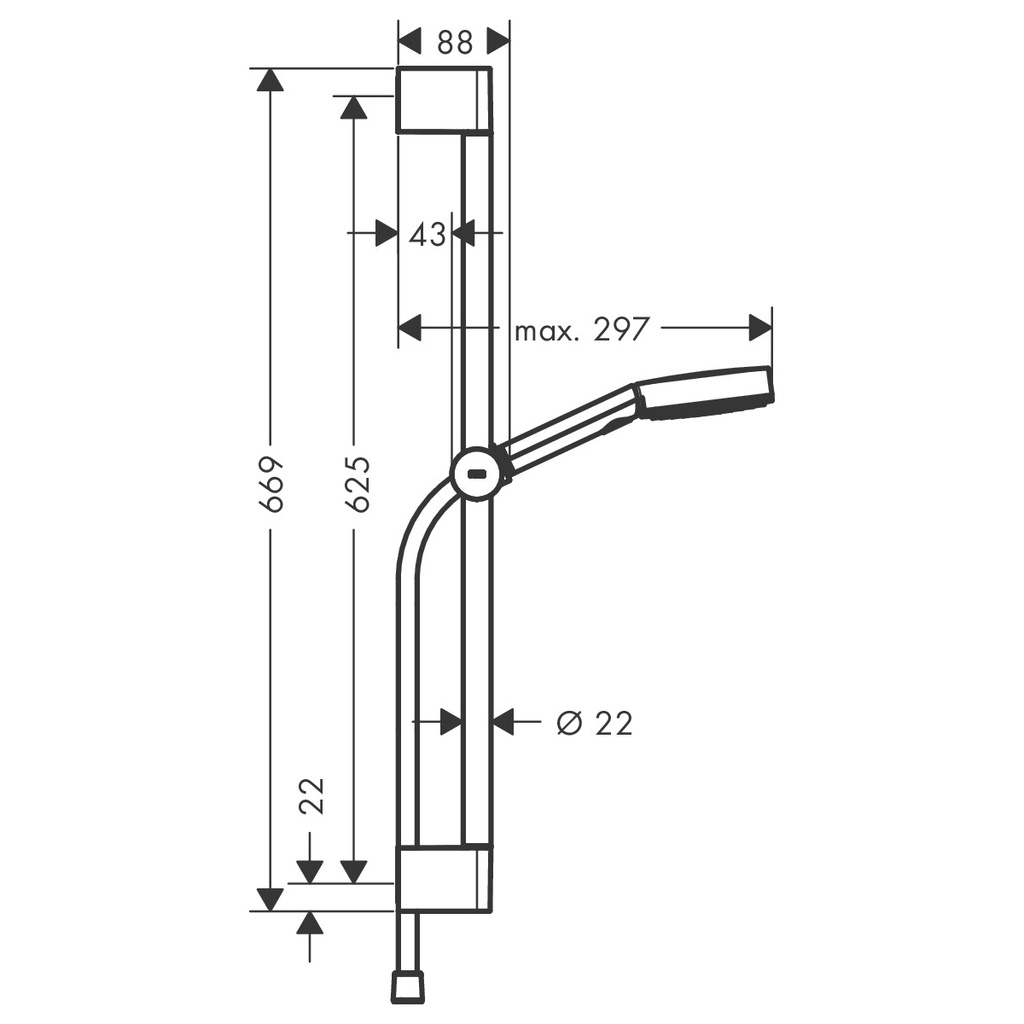 Hansgrohe 24162821 Wallbar Set 105 3-Jet 24&quot; 1.75 Gpm