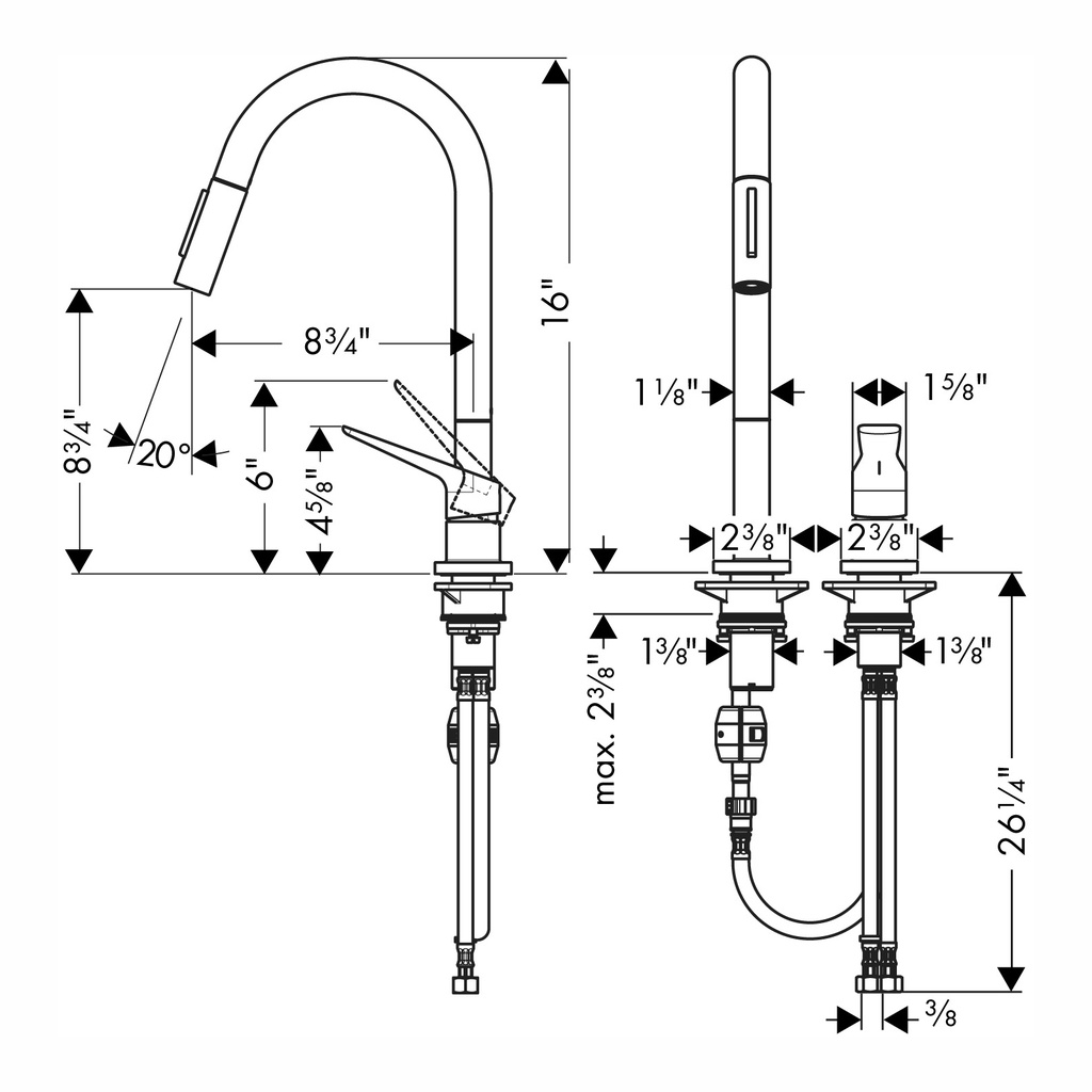 Hansgrohe 34813001 2-Hole Single-Handle Kitchen Faucet 2-Spray Pull-Down 1.5 G