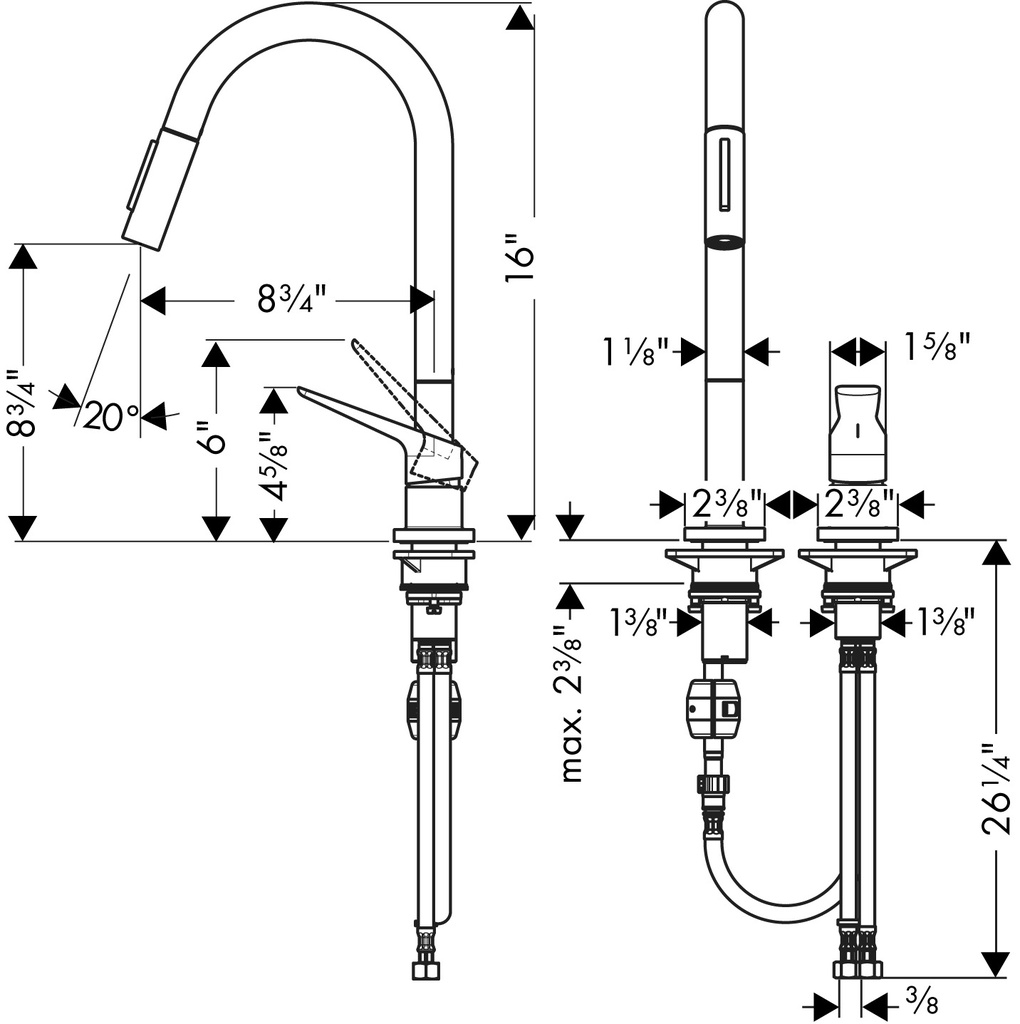 Hansgrohe 34822251 2-Hole Single-Handle Kitchen Faucet 2-Spray Pull-Down 1.75