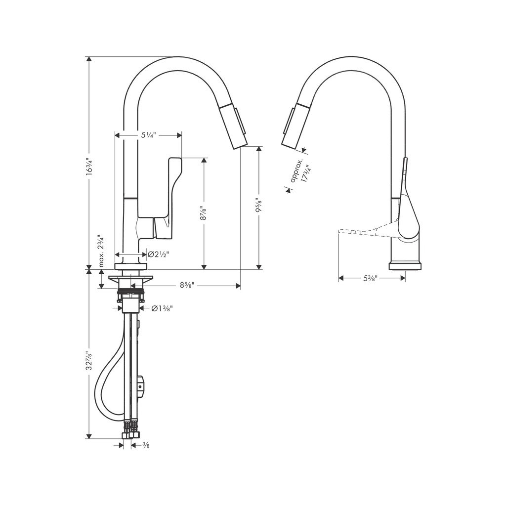 Hansgrohe 39835341 Axor Citterio Higharc Kitchen Faucet 2-Spray Pull-Down 1.75 Gpm Brushed Black