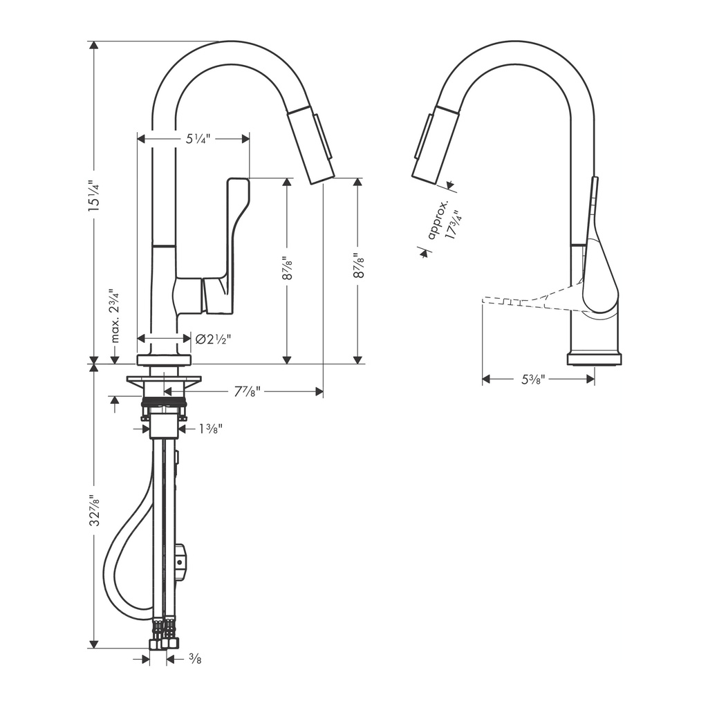 Hansgrohe 39836341 Axor Citterio Prep 2-Spray Kitchen Faucet Brushed Black Chrome