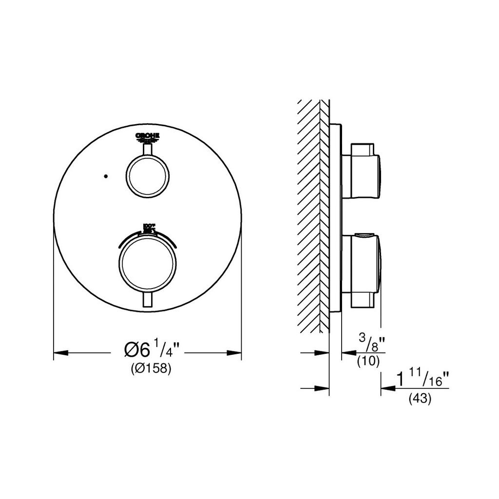 Grohe 24107000 Grohtherm Single Function 2 Handle Thermostatic Trim Chrome 3