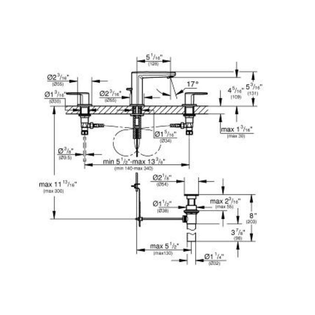 Grohe 20302003 Plus 8 Widespread L Size Bathroom Faucet Chrome 4