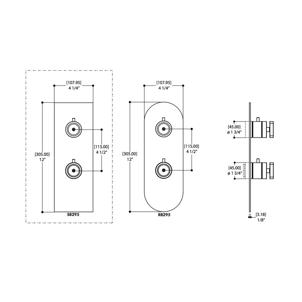 Aquabrass SR9295 Trim Set For 12123 1/2 Thermostatic Valve 2 Way 1 Function At A Time Brushed Nickel 2