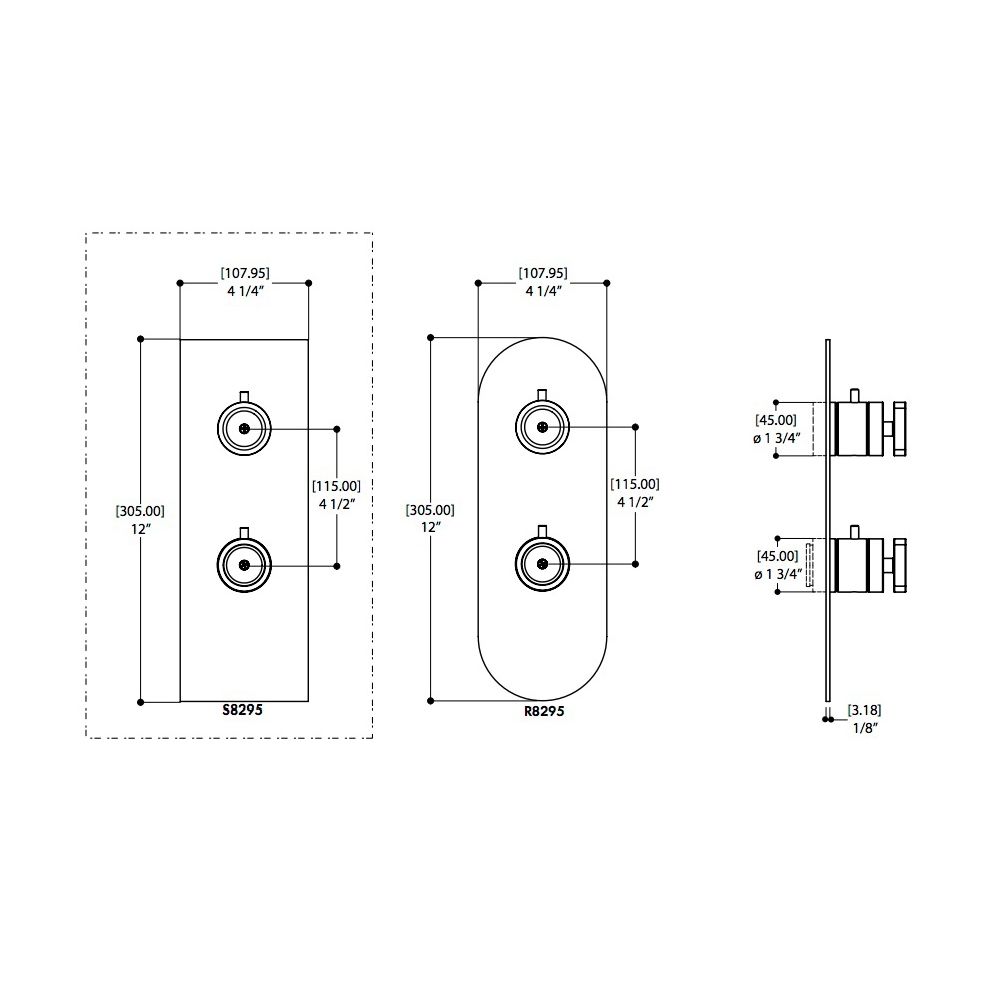 Aquabrass SR9395 Trim Set For 12123 1/2 Thermostatic Valve 3 Way 1 Function At A Time Polished Chrome 2