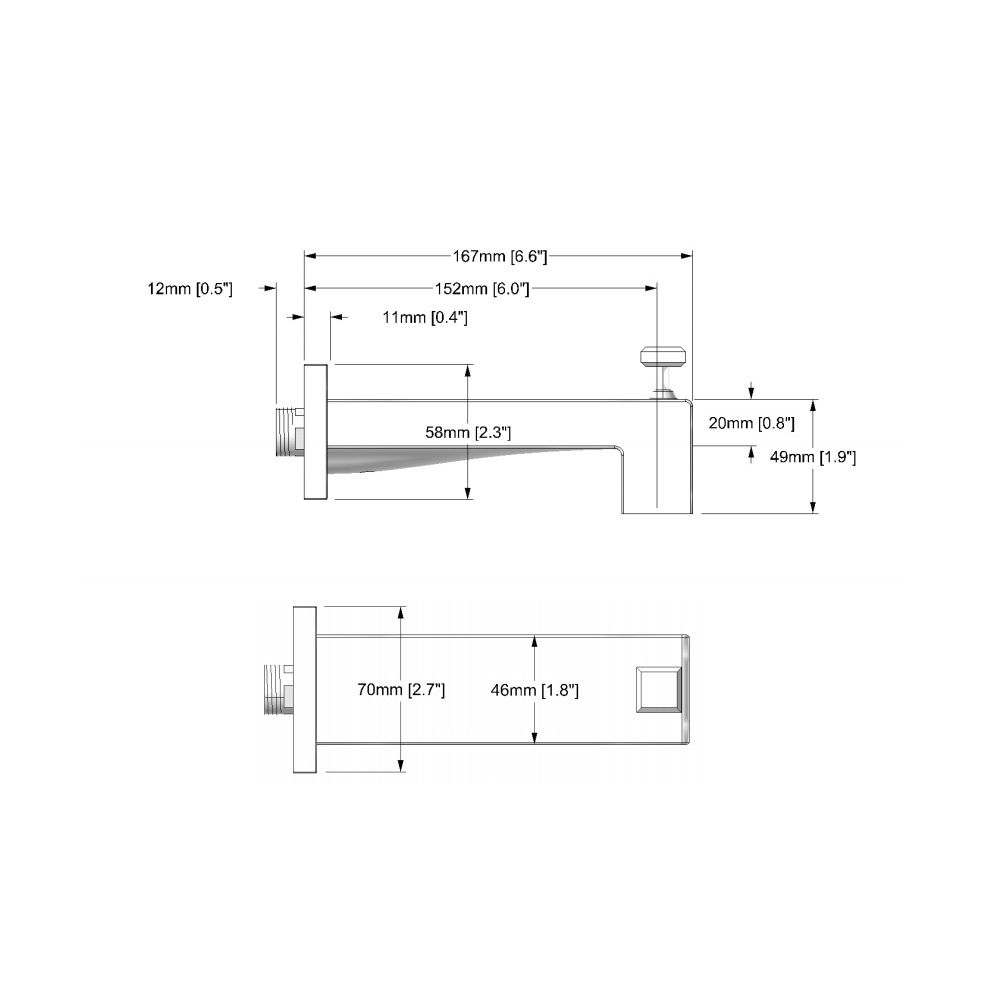 Aquabrass 11632 Tub Spouts 5 1/4 Square Tub Spout With Diverter Brushed Nickel 2