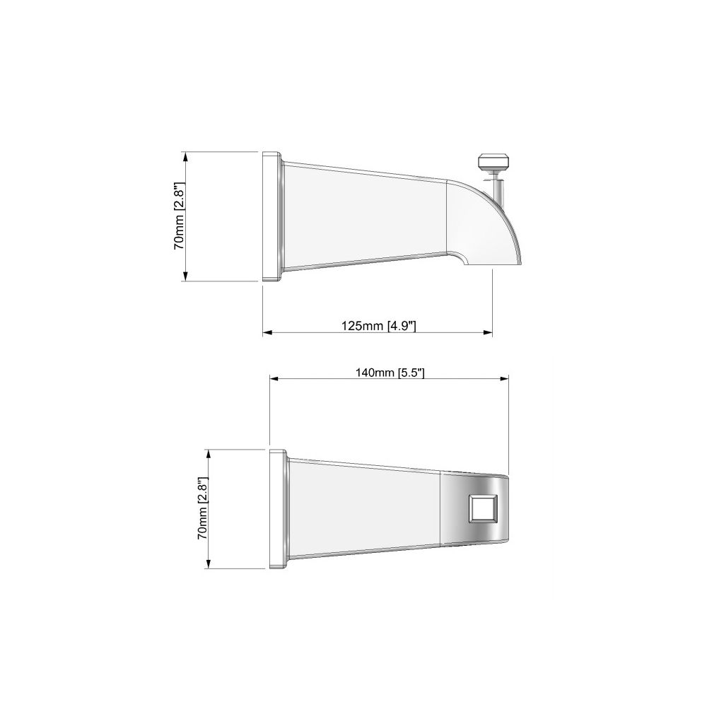 Aquabrass 10232 Tub Spouts 5 1/2 Square Tub Spout With Diverter Polished Chrome 2