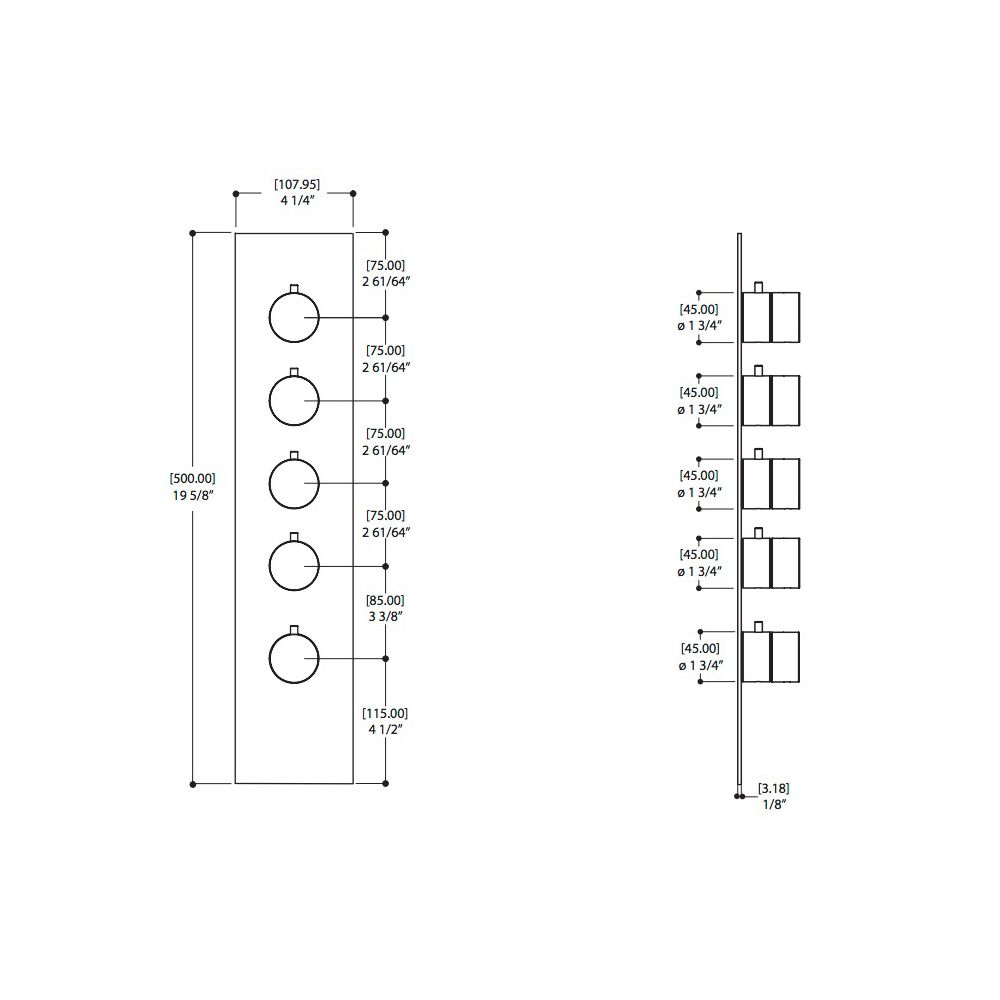 Aquabrass SR3495 Trim Set For 3/4 Thermostatic Valve 3004 Polished Chrome 2