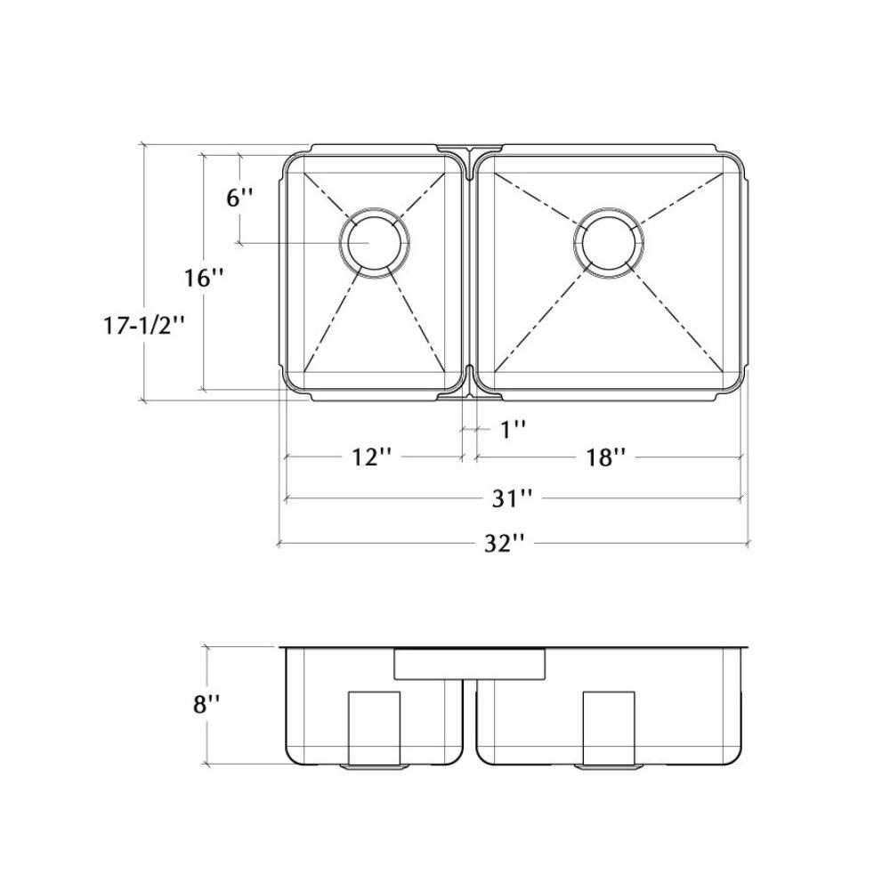 Julien 003278 Classic Sink Undermount Double L12X16X8 R18X16X8 2