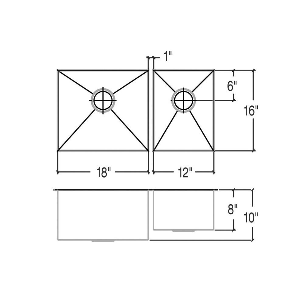 Julien 003254 Classic Sink Undermount Double L18X16X10 R12X16X8 2