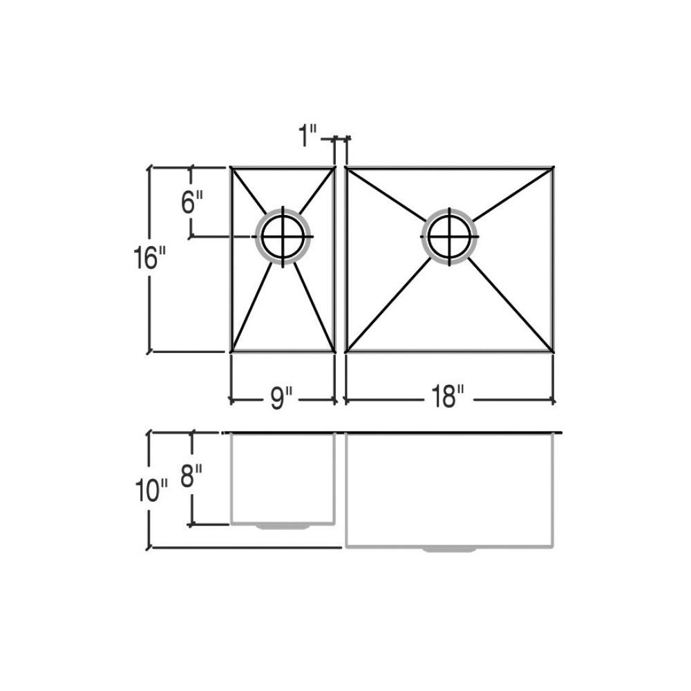 Julien 003246 Classic Sink Undermount Double L9X16X8 R18X16X10 2